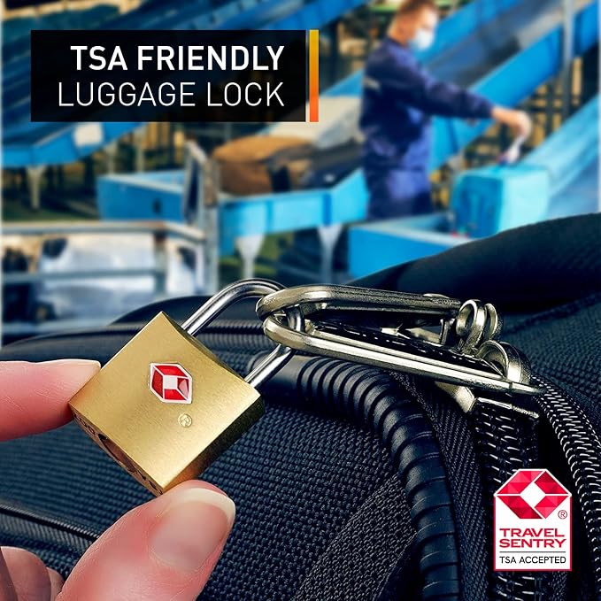 Lewis N. Clark Mini Brass Square TSA Lock + Padlock for Luggage, Suitcase, Carry On, Backpack, Laptop Bag or Purse - Perfect for Airport, Hotel, & Gym, 2 Keys Included - 3-Pack - Image 7