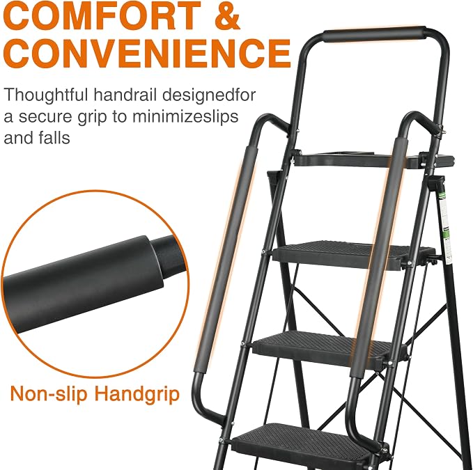 Arbusb Step Ladder, Folding Step Stool with Wide Anti-Slip Pedals, Sturdy Steel Ladder with Handrail, Space-Saving, Portable for Home & Adults, 5 Step Ladder - Image 5