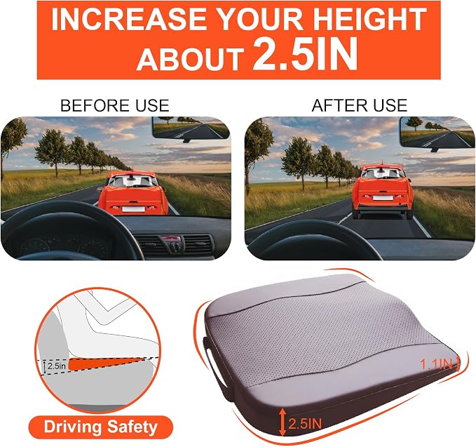 Lofty Aim Car Seat Cushion, Memory Foam Car Seat Cushions for Long Driving | Driver Seat Cushion Adds Height, Auto Seat Pillow for Sciatica Pain Relief, Butt Cushion for Car, Truck, PU Leather Brown - Image 4