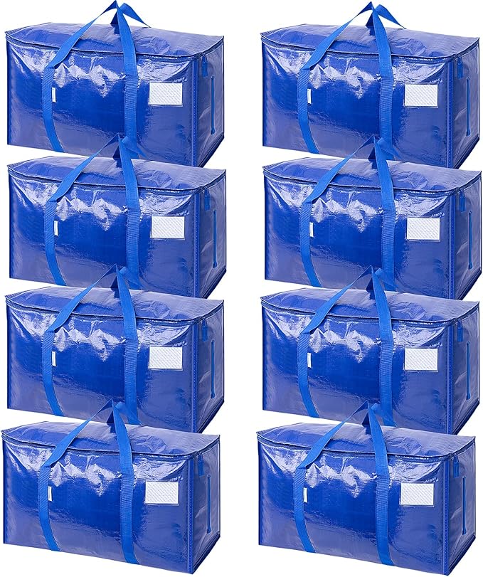TICONN 8 Pack Extra Large Moving Bags Heavy Duty with Zippers & Carrying Handles, Durable Storage Bags Moving Boxes for Closet Organizers and Storage (8 Pack, Blue) by TICONN