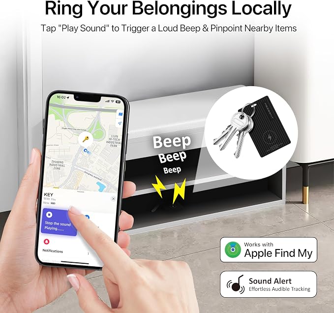 Wallet Tracker Card Smart Tag 4 Pack, Apple MFi Certified Bluetooth Finder, Wireless Charging Slim Item Locator, IP67 Waterproof, Works with Apple Find My for Keys, Bags, Passport, iOS Only - Image 5