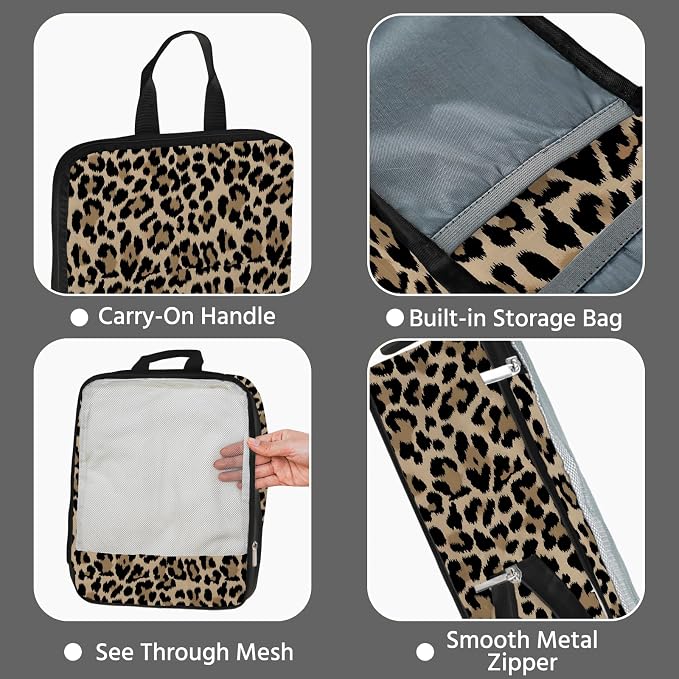 7 Pcs Compression Packing Cubes for Travel, Waterproof Suitcase Luggage Backpack Organizer with Toiletry Bag Travel Essentials for Women/Men-Leopard - Image 4