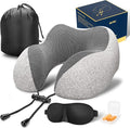 MLVOC Neck Pillow for Traveling, Upgraded 100% Pure Memory Foam Travel Neck Pillow for Airplane Flight Sleep, Breathable & Machine Washable Cover, Travel Kit with 3D Eye Mask, Earplugs & Bag, Grey | memor foam by ProfessionalMemoryFoamProductsManufacturers