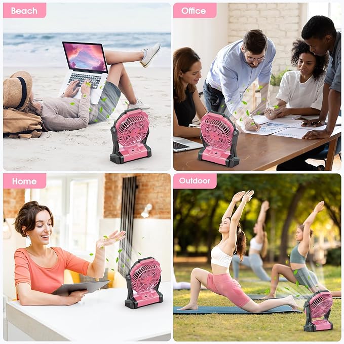 Portable Fan Rechargeable 20000mAh Cordless Battery Powered Camping Fan | with LED Lantern, Small Table Fan, USB Battery Operated Fans for Travel Bedroom Home Camping Tent Office Beach Desk Pink - Image 7