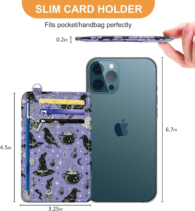 SEAVILIA Small Credit Card Holder for Women, Slim RFID Blocking Wallet | Cute Mini ID Card Case, Thin Minimalist Pocket Wallet, Gift for Girls, Magic Goth - Image 6