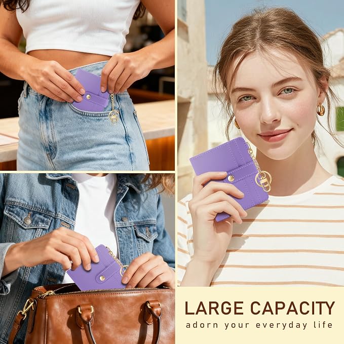 Jogjam Purple Rfid Women Wallet, Small Slim Thin Compact Credit Card Holder | PU Leather Bifold Cash Zipper Coin Pocket ID Window, for Female Ladies Teen Girls Girly Gifts - Image 2