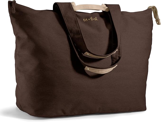 Fit & Fresh All The Things XL Beach Bag for Women, Oversized Travel Tote | Zip Closure, 3 Interior Pockets, 1 Large Zip Pocket, Dual Carry Handles, Canvas Weekender - Pool, College, Laundry, Groceries by fitfresh
