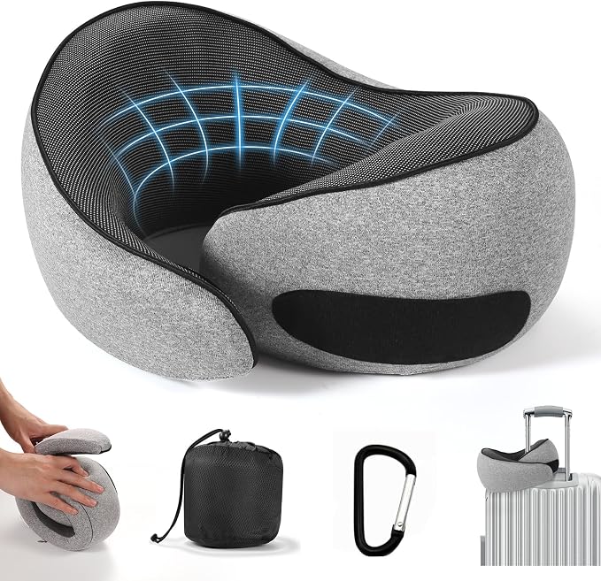 SZXYX Travel Pillows - 100% Pure Memory Foam Neck Pillow for Airplanes, Comfortable Breathable Cover, 360° Support Stowable Pillows for Sleeping, Car, Airport Travel Essentials Dark Gray by SZXYX
