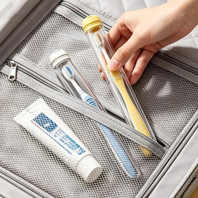 MOPMS Toothbrush Travel Case 2PK, Leak-Proof Clear Holder | Durable crystal clear toothbrush case with leak-proof design. Keeps brushes clean for travel, camping and home use by MOPMS