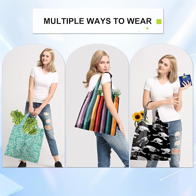 BeeGreen Animal Reusable Shopping Bags Cute Grocery Bag 6 Pack, Christmas Gift Bags Heavy-Duty Foldable Shopping Totes for Supermarket, Work & Travel, Large Washable Polyester Tote Bag with Handles - Image 4