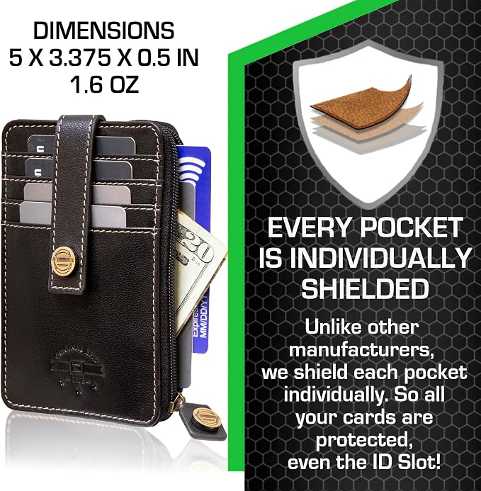 ID Stronghold RFID Blocking Front Pocket Wallet – Slim Minimalist Genuine Leather Wallet with Zipper Coin Pocket (Mega Black) - Image 5