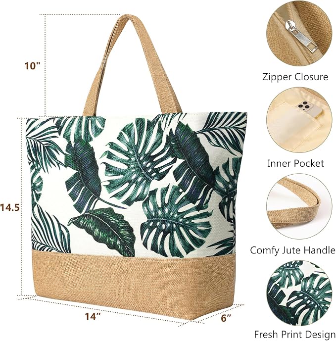 Trifabricy Beach Bags for Women,Waterproof Straw Beach Tote Bag With Zipper | Spacious Storage Capacity, Secure Zipper Closure, Reinforced Carry Handles, Stylish Printed Design For Outdoor Activities - Image 3
