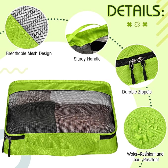 5 Pcs Packing Cubes for Suitcase Large Travel Cubes Carry on Luggage Organizer Bags for Clothes Accessories(Mixed,Green) - Image 3