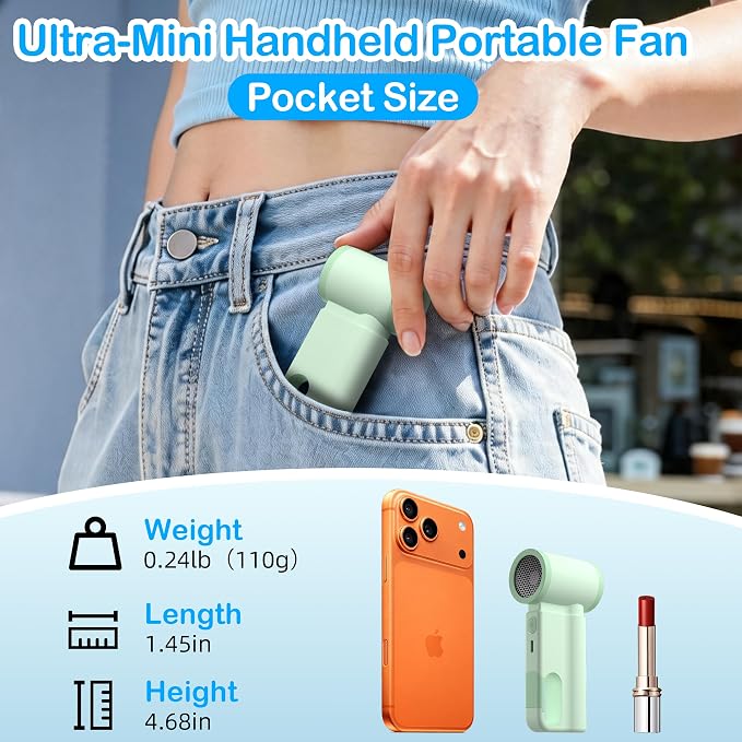 CIVPOWER Portable Mini Fan Handheld: Personal Travel Fan USB Rechargeable - 100 Speed Turbo Fan with LED Display - Pocket Size 8H Max Runtime, Outdoor Sport Hiking Concert Gift for Women Men, Green - Image 2