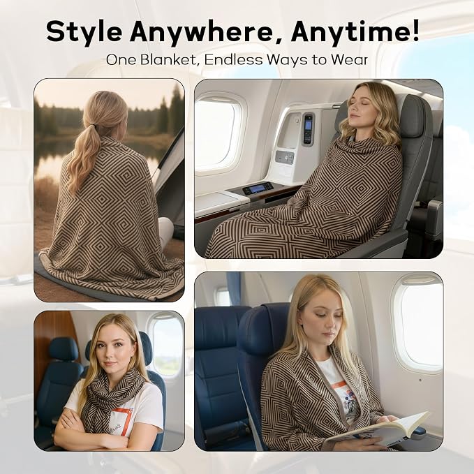 Travel Blanket Airplane - Ultra Soft & Lightweight Knit Design Compact Airplane Blanket,53x72 Inch,Stylish Travel Shawl Wraps for Flights,Office,Home Use,Travel Essentials & Gifts - Image 3