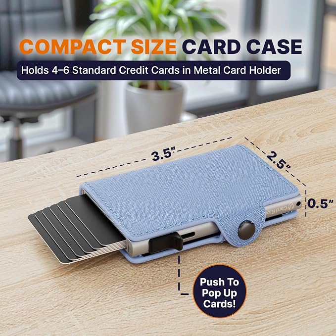 Pop Up Wallet for Women | RFID Blocking Slim Card Holder for Small Purse & Crossbody Bag | Compact Aluminum Wallet | Holds 4–6 Cards | Saffiano Sky Blue - Image 2
