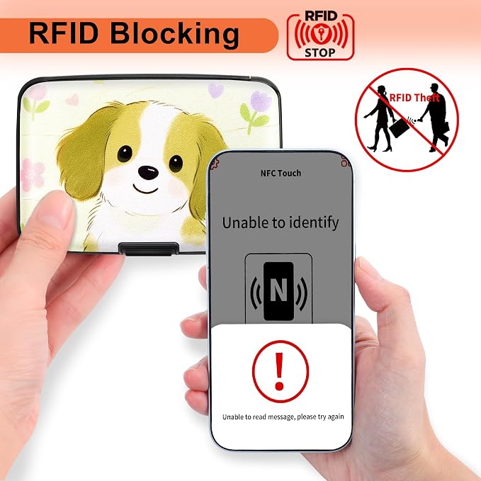 Mayski Credit Card Holder for Women RFID Blocking Wallet, Dog | Card Wallets for Women Small Mini Business Metal Accordion Aluminum Alloy Hard Case for Men - Image 2