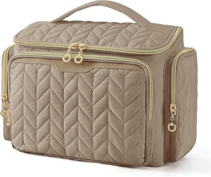 BAGSMART Travel Toiletry Bag, Large Wide-open Travel Bag for Toiletries, Makeup Cosmetic Travel Bag with Handle-Camel by BAGSMART