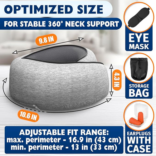 100% Memory Foam Travel Neck Pillow with Breathable Mesh – 4-in-1 Airplane Kit with 3D Eye Mask, Earplugs & Bag, Adjustable Closure – G-Shape Airline Pillow for Sleeping on Long Flights, Car, Train - Image 2