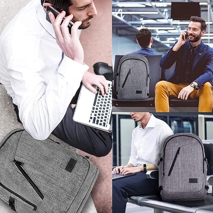 Mancro 17.3 Inch Business Laptop Backpack Anti-Theft Travel Backpack | Large Travel Computer Bag Lightweight Work Backpack Daypack with Lock and Laptop Compartment for Men Women, Grey - Image 6