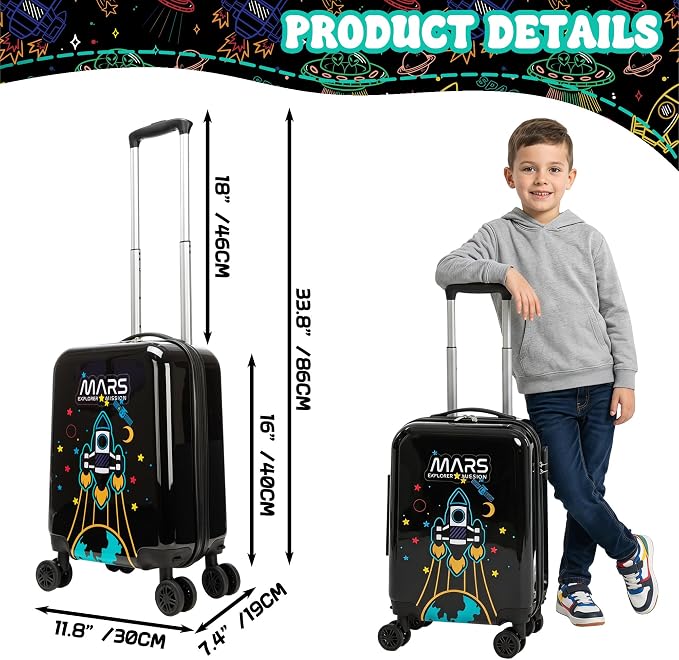 Kids Carry on Luggage Sets Boys Small Hardshell Suitcases with Wheels Toddler Suitcase Set 2 Piece Neck Pillow Airplane Kid's Traveling Essentials 16 Inches - Image 2