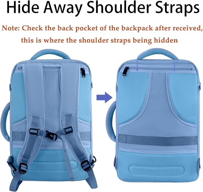 MATEIN Carry on Backpack with Hide Away Shoulder Strap for Travel, Blue | Expandable Big Backpack, Airline Approved, Large Hiking Daypack with 2 Handles, Gifts for Traveler Women - Image 6