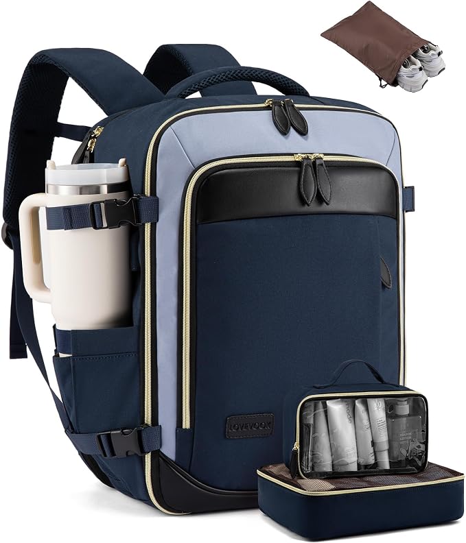 LOVEVOOK 40L Travel Backpack Carry On Airline Approved, Large Backpack with 3 Packing Cubes, TSA Travel Essentials Carry On Bag, Waterproof Weekender Overnight Luggage Daypack, Fits 17.3 Inch Laptop by LOVEVOOK