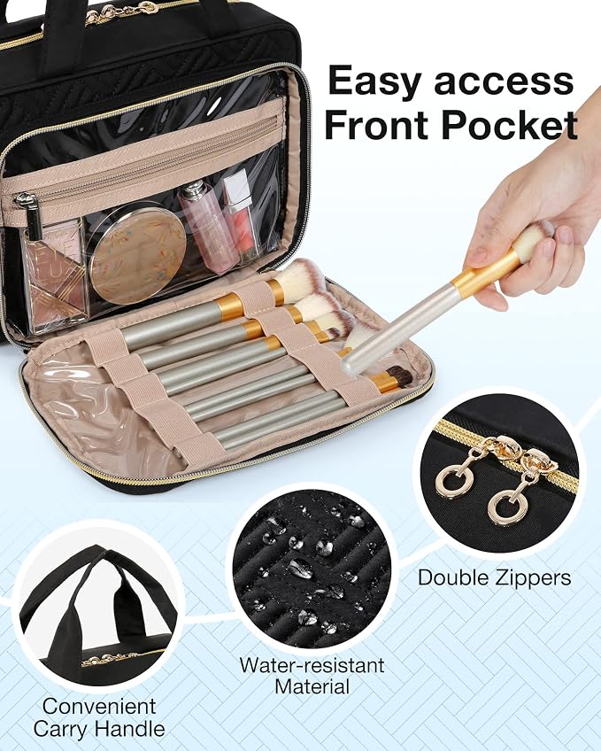 BAGSMART Toiletry Bag Hanging Travel Makeup Organizer with TSA Approved Transparent Cosmetic Bag Makeup Bag for Full Sized Toiletries, Medium-Black - Image 2