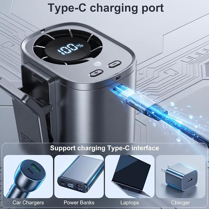 Portable Clip on Air Conditioner Fan for Car with LED Display, 360° Rotation 199 Speeds Mini Cooling Fans, USB Rechargeable 1500mAh Battery Powered Personal Fan for Car Vehicle Stroller Office Camping - Image 6