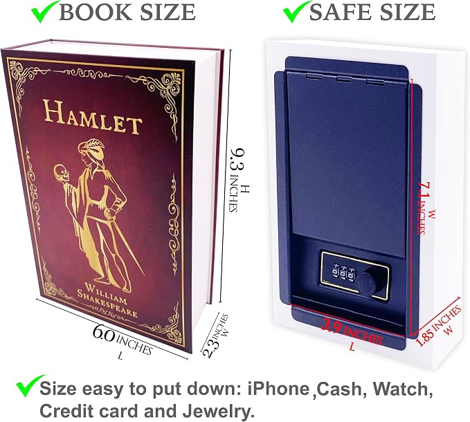 Deversion Book Safe Storage Box with Real Pages Combination Lock and Key Lock Box Money Safe Book Storage Lock Boxes for Personal Items 9.3''x6.0''x2.3'' (Hamlet-Key) - Image 8