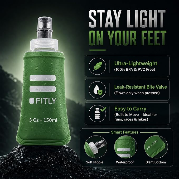 FITLY Soft Flask - Shrink As You Drink Soft Water Bottle for Hydration Pack - Folding Water Bottle Ideal for Running, Hiking, Cycling, Climbing & Rigorous Activity - Image 3