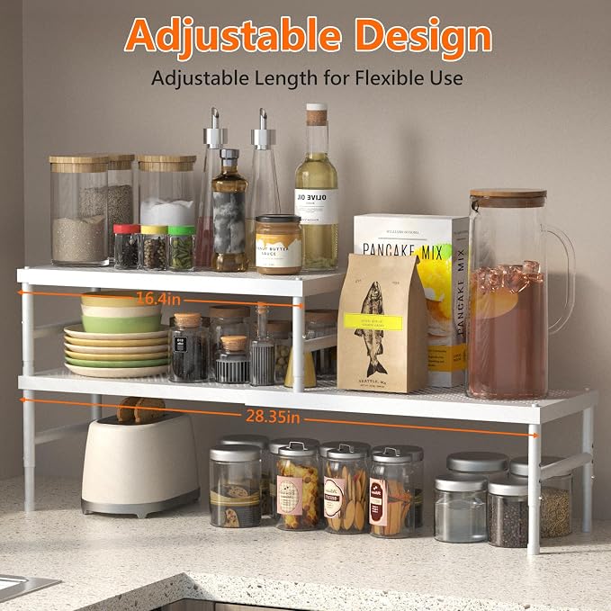 2 Pack Expandable adjustable stackable kitchen organizer,Spice Racks,Counter Shelf for Cabinets,Small Cupboard Organizers,Heavy Duty Metal Pantry Storage Shelves Racks for kitchen,cabinet, bathroom - Image 3