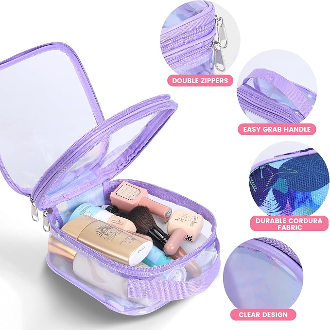 BORMELUN TSA clear toiletry bag airport approved see through pvc plastic pouch transparent makeup carry on with handle(purple) - Image 3
