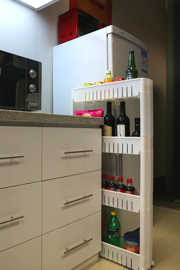 Laundry Room Organizer, Mobile Shelving Unit Organizer with 4 Large Storage Baskets, Gap Storage Slim Slide Out Pantry Storage Rack for Narrow Spaces, 4 Tier … - Image 2