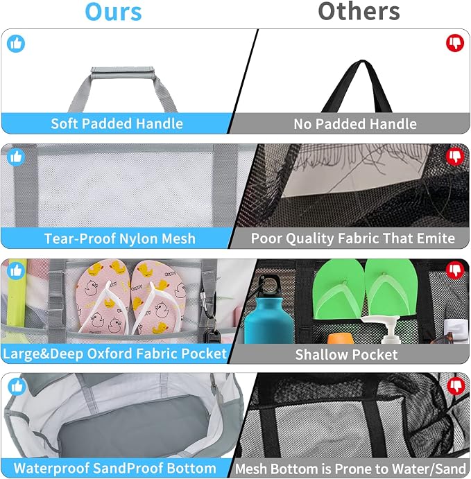 KABAQOO Mesh Beach Bag, Extra Large Beach Bags with 9 Pockets & Zipper Waterproof Lightweight Beach Tote for Beach/Pool Trip - Image 5