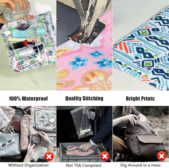 HIONXMGA Set of 3 Clear Travel Toiletry Bag, TSA Approved, Quart Size S/M/L | Clear Front Zipper Pouches Waterproof Cosmetics Bags for Women Kids Toiletries Baby Essentials Well-Organized Carry, Cacti A - Image 6