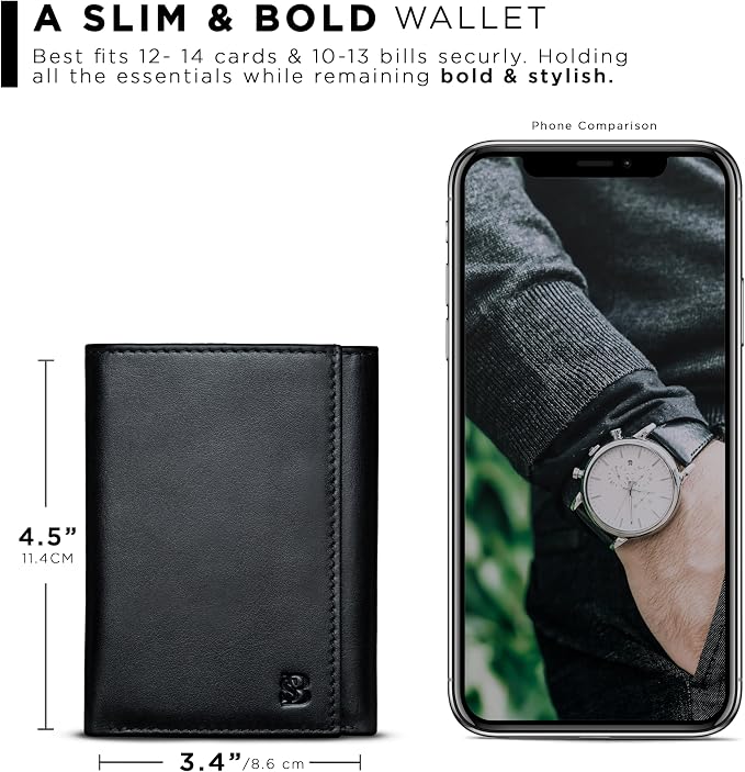 SERMAN BRANDS Trifold Wallet for Men - RFID Blocking Genuine Leather, 11 Card Slots & ID Window, Slim Everyday Carry, Durable Stitching, Gift for Him - Image 3