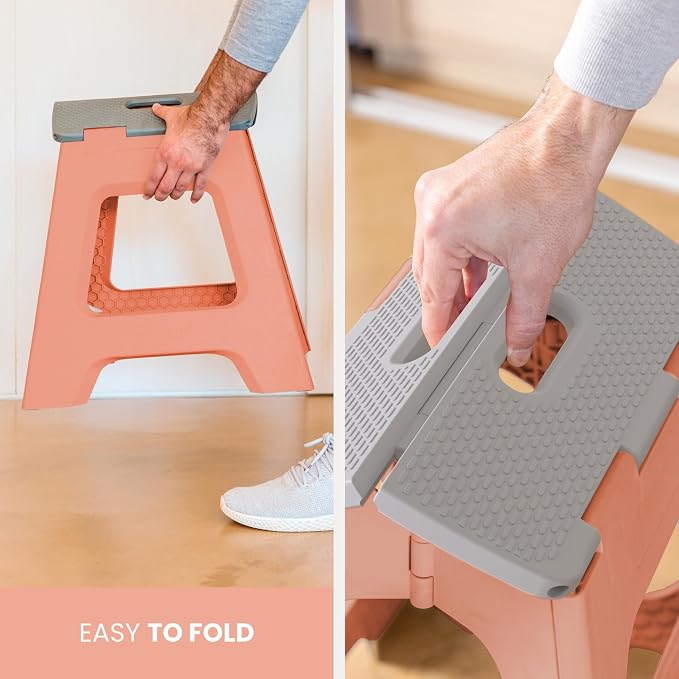 Vigar Compact Folding Step Stool, 12-1/2 in, Orange | 12-1/2 in Foldable Stool, Lightweight Portable Design, Handle, Non Slip Surface, Space-Saving, Supports up to 330 lb - Image 8