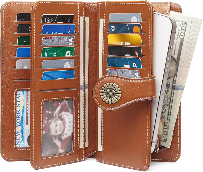 SENDEFN Wallets for Women Leather Credit Card Holder with RFID Blocking Large Capacity Wristlet | with RFID Blocking - Image 5