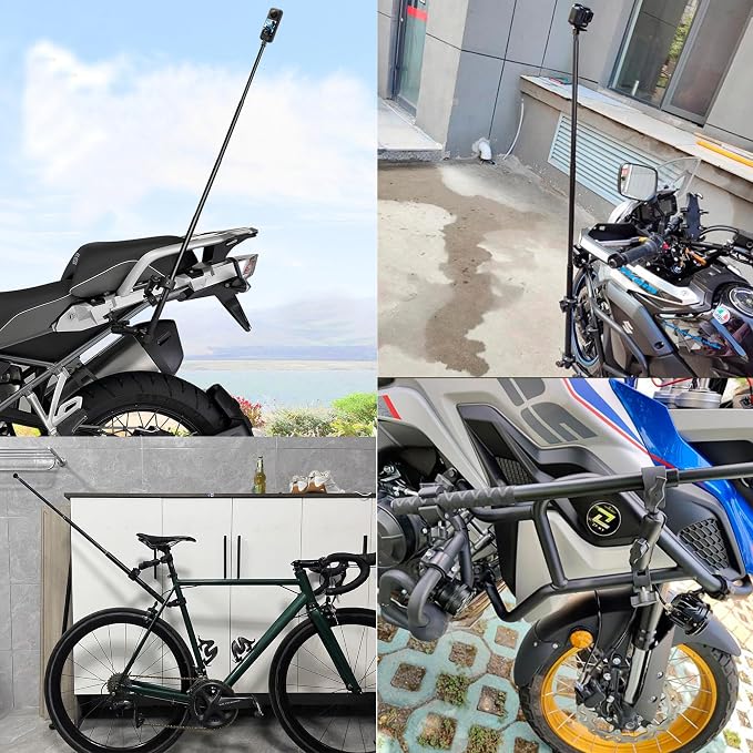 Motorcycle Mount kit for Insta360 One X5 X4 X3 X2 RS DJI OSMO 360 GoPro MAX 2- Double Clamps Handlebar Holder with 155cm Selfie Stick for Motorcycle and Bicycle Riding Records - Image 5