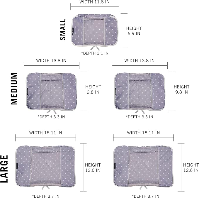 Travel Wise Packing Cubes for Travel - 5 Piece Set with Pattern Design, Lightweight Ripstop Nylon Luggage Organizers with Mesh Panel, Small Medium Large Sizes - Image 3