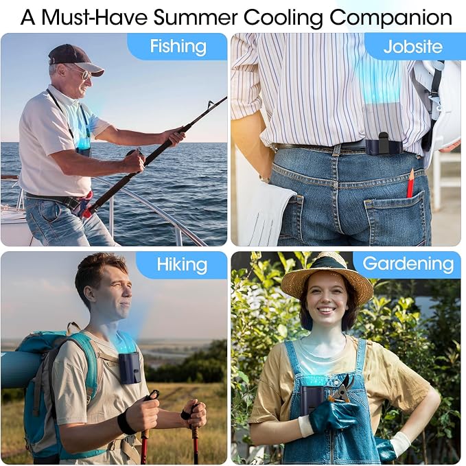 Heelkl 2026 AI Portable Fan Rechargeable, 4 Speeds Strong Airflow, Personal Waist Fan with up to 25H of Working Time, Hanging Neck Fan, Wearable Belt Fan for Camping, Outdoor, Jobsite - Blue - Image 7