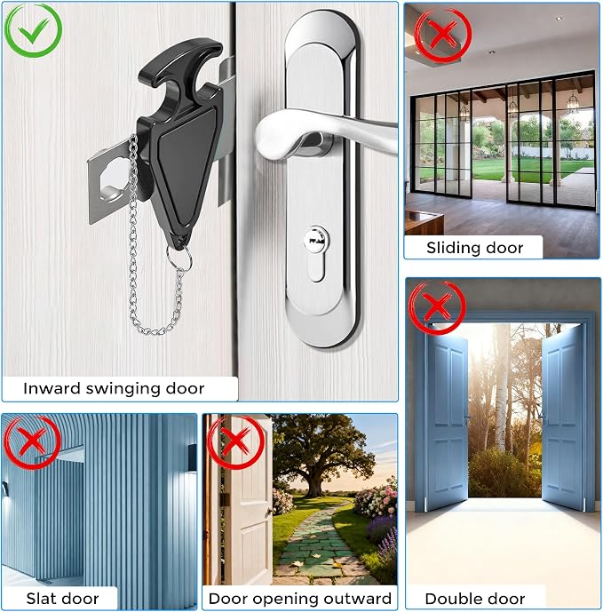 Portable Door Lock, Travel Door Lock for Hotel, Apartment, Dorm & Home – Extra Security Door Stoppers, Hotel Safety Devices for Travel Privacy Protection 2PK Black - Image 5