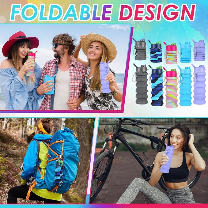 5 Pack Collapsible Water Bottles 17 oz Silicone Portable Lightweight Foldable Water Bottle with Carabiner Leakproof Reusable for Travel Camping Hiking Cycling Sport Outdoor(Colorful) - Image 6