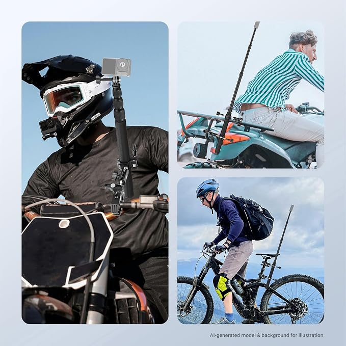 NEEWER Motorcycle Mount Accessories Kit Compatible with GoPro Insta360 DJI, Bike Tail Handlebar Invisible Selfie Stick Double Clamp Holder with Action Camera Adapter for POV Video Recording, GP-30 - Image 7