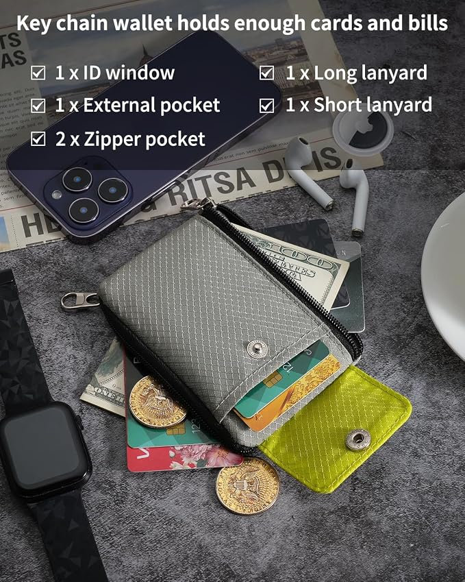 Artpaxy Minimalist Wallet For Mens Womens, Keychain RFID Blocking Zipper Small Wallet with ID Window 2 Lanyards,Water Resistant Travel Cash Card Coin Case Boys Girls - Image 5