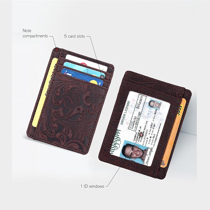 Leather Slim Minimalist RFID Blocking Front Pocket Wallet, Brown, Credit - Image 3