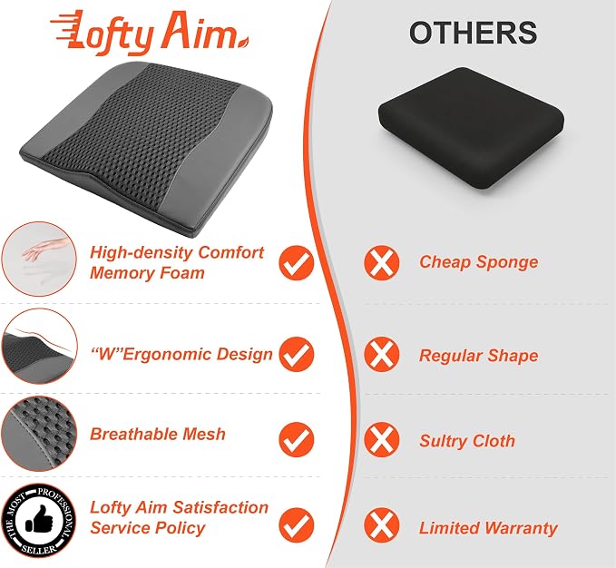 Lofty Aim Car Seat Cushion, Memory Foam Car Seat Cushions for Long Driving | Comfy Car Seat Pillow for Pain Relief, Driver Seat Cushion Adds Height, Butt Cushion for Car, Office Chair, 4D Mesh Black - Image 9