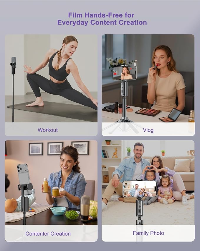 59" Extendable 360° Auto Face Tracking Phone Stand with Remote and Fill Light, No App Needed, Black Tracking Tripod for iOS and Android, Ideal for Content Creators and Video Recording - Image 5