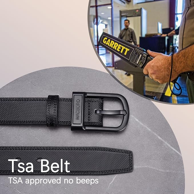 Non Metal Tsa Approved Belt Nickel Free Hypoallergenic Plastic Buckle Travel Leather Belt 1.38" - Image 4